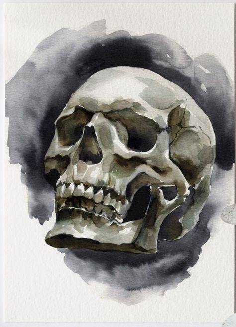 Skull Art Realistic, Watercolor Art Dark, Skull Watercolor Painting, Skull Art Painting, Skull Painting Ideas, Skull Oil Painting, Watercolour Skull, A Level Art Themes, Skull Paintings