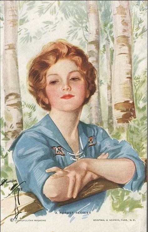 1918 Cosmopolitan, A Forest Flower - Harrison Fisher Picture Of A Woman, Harrison Fisher, Flapper Art, Woman Artist, Forest Flowers, Postcards For Sale, Vintage Pictures, Flower Illustration, Pulp Fiction