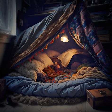 Cosy Blanket Fort, Pillow Fort Aesthetic Cozy, Cozy Blanket Fort, Blanket Fort Bed, Blanket Fort Bedroom, Neurodivergent Home Design, Cozy Closet Nook, Blanket Fort Aesthetic, Comfy Corner Cozy Nook