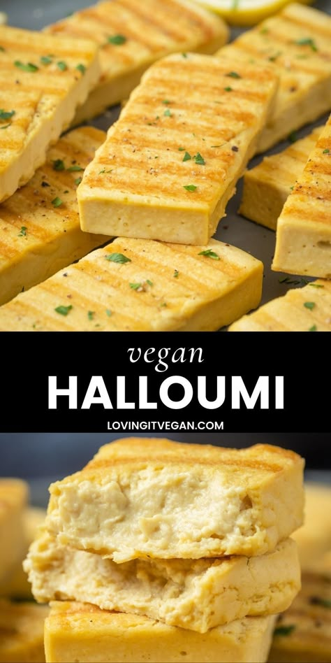 This vegan halloumi seriously tastes just like the real thing. It’s tangy yet mild with heaps of cheesy flavor and a great texture! Vegan Halloumi, Vegan Appetizers Recipes, Vegan Cheese Recipes, Vegan Grilling, Vegan Cheddar, Vegan Side Dishes, Homemade Cheese, Vegan Appetizers, Vegan Cooking