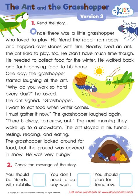 Rhyming Poems For Kids, The Ant And The Grasshopper, Insects For Kids, Story Telling Activities, Stories With Moral Lessons, English Moral Stories, English Stories For Kids, Reading Comprehension Lessons, Moral Stories For Kids