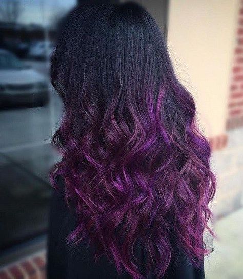 This Pin was discovered by Brittany Elayan. Discover (and save) your own Pins on Pinterest. Lavender Hair Ombre, Purple Ombre Hair, Brown Ombre Hair, Purple Highlights, Purple Shades, Hair Color Purple, Ombre Hair Color, Long Black Hair, Purple Ombre