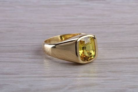 Sapphire Yellow Gold Ring, Yellow Sapphire Ring Men Gold, Yellow Sapphire Ring Men Design, Yellow Sapphire Ring Men, Gents Gold Ring, Sapphire Ring Designs, Stone Rings For Men, Yellow Sapphire Ring, Mens Ring Designs