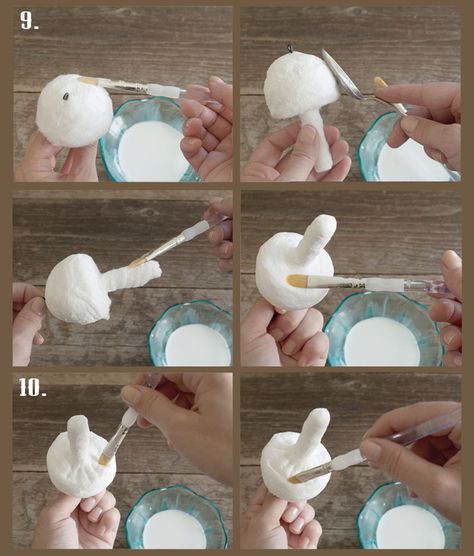 How to Make Spun Cotton Mushrooms Spun Cotton Snowman Tutorial, Cotton Art, Mushroom Crafts, Cotton Crafts, Woodland Christmas, Mushroom Art, Paper Clay, Noel Christmas, Cute Crafts