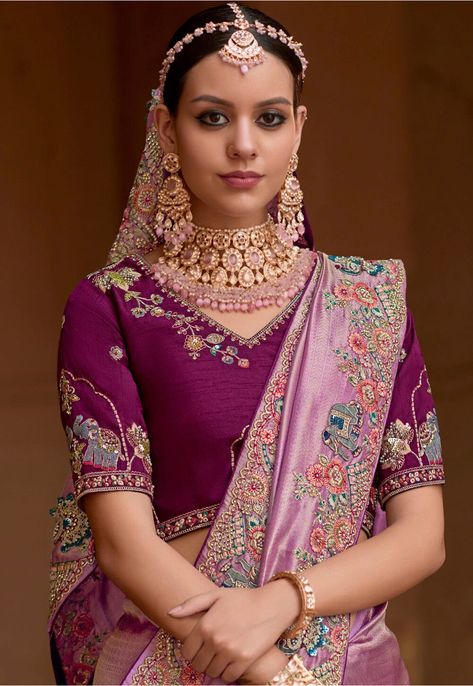 Buy Embroidered Organza Silk Saree in Purple Online : SKGA2731 - Utsav Fashion Organza Silk Saree, Organza Blouse, Border Saree, Embroidered Organza, Utsav Fashion, Embroidered Border, Bridal Lehenga Choli, Wedding Look, Bridal Lehenga