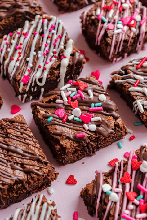 Valentine Brownies Recipe - Shugary Sweets Brownie Recipes Valentines, Valentine’s Day Brownie Ideas, Brownies For Valentines Day, Brownie Valentine Ideas, Valentines Brownies Ideas, Valentine’s Day Brownies, Brownies Decoration Ideas, Valentine's Brownies, Valentines Baking Ideas