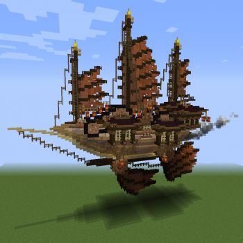 Oriental Steampunk Airship - Blueprints for MineCraft Houses, Castles, Towers, and more | GrabCraft Steampunk Building, Casa Minecraft, Minecraft Underground, Steampunk Ship, Minecraft Building Blueprints, Minecraft Steampunk, Mc Ideas, Mc Builds, Steampunk City