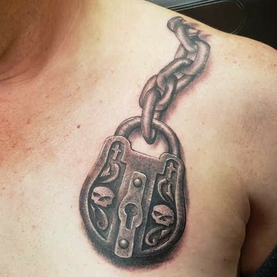 Tattoo uploaded by Mike Somers | Custom Lock (Black and Gray realism) | 866289 | Tattoodo Lock Tattoo For Men, Lock Tattoo, Locket Tattoos, Chain Tattoo, Lock Pick, Tattoo For Son, Book Tattoo, Friend Tattoos, Cover Up Tattoos