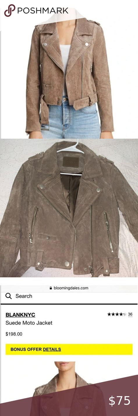 Blank NYC suede leather biker jacket size XS Leather Biker Jacket, Blank Nyc, Biker Jacket, Suede Leather, Like New, Blazer, Leather, Fashion Tips, Clothes Design