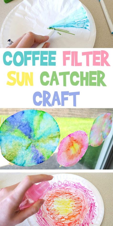 Coffee Filter Suncatcher Craft | Woo! Jr. Kids Activities Coffee Filter Art, Marker Crafts, Coffee Filter Crafts, Suncatcher Craft, Summer Crafts For Kids, Easy Coffee, Daycare Crafts, Easy Craft Projects, Coffee Filters