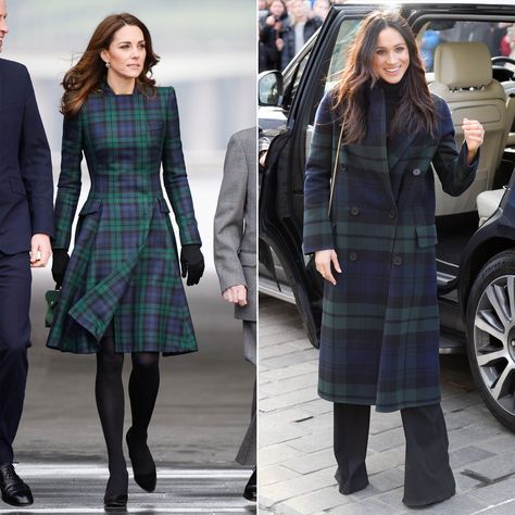 Kate Middleton Recycles Her Tartan Coat from 2012 — and Meghan Markle Is Also a Fan of the Pattern! Meghan Markle Dress, Style Kate Middleton, Kate Middleton Style Outfits, Tartan Coat, Kate Middleton Outfits, Kate And Meghan, Meghan Markle Style, Black Watch Tartan, Old Outfits