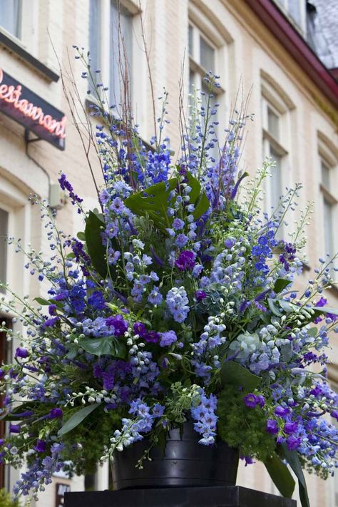 Pedestal Arrangements, Blue Bouquets, Blue Flower Arrangements, Altar Arrangement, Large Floral Arrangements, Altar Flowers, Large Flower Arrangements, Office Color, Church Flower Arrangements