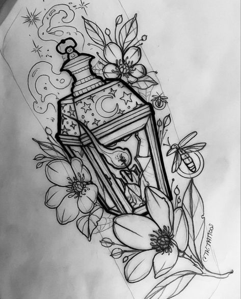 Lantern Tattoo Design Traditional, Halloween Cover Up Tattoo, Halloween Lantern Tattoo, Tattoo Ideas Female Sleeve Filler, Lantern Tattoo Black And Grey, Witchy Lantern Tattoo, Mushroom Nature Tattoo, Spooky Lantern Tattoo, Colorful Witch Tattoo