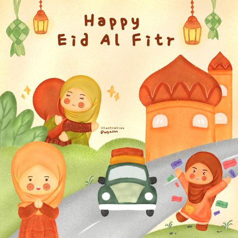 Eid Mubarak Illustration, Happy Eid Mubarak, Eid Al Fitr, Idul Fitri, Happy Eid, Children's Book Illustration, Eid Mubarak, Children Illustration, Book Illustration