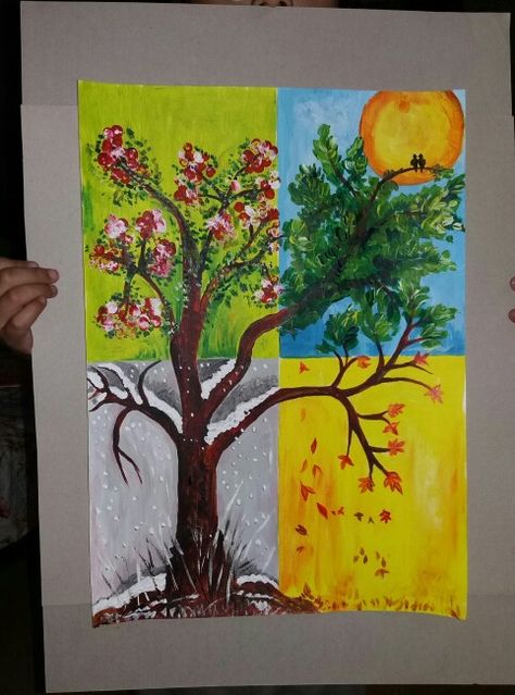 Four Seasons Painting, Seasons Painting, Four Seasons Art, Colorful Art Projects, Cute Easy Paintings, Spring Art Projects, Tree Painting Canvas, Middle School Art Projects, Art Apps