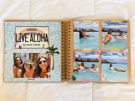 Hawaii Scrapbook Ideas, Vacation Scrapbook Ideas, Preppy Scrapbook, Summer Scrapbook Ideas, Hawaii Scrapbook, Senior Year Scrapbook, School Memories Scrapbook, Scrapbook Planning, Scrapbook Inspo