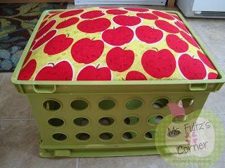 DIY crate seat tutorial for classroom libraries Crate Seats Classroom, Milk Crate Seats, Crate Seats, Writing Mini Lessons, Classroom Seating, Milk Crate, Class Decor, Apple Theme, Milk Crates