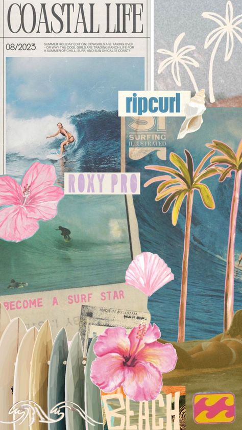 Surf Collage, Beach Wall Collage, Cute Summer Wallpapers, Cute Laptop Wallpaper, Wallpaper Iphone Summer, Iphone Wallpaper Pattern, Picture Collage Wall, Preppy Wallpaper, Beach Wallpaper