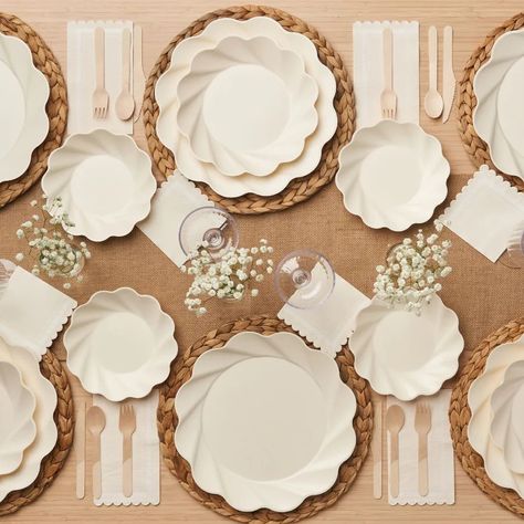 Eco Partyware – Sophistiplate LLC Bridal Shower Place Settings, Baby Shower Set Up, Baby Shower Mood Board, Shower Mood Board, Compostable Plates, Aloha Wedding, Passover Seder Plate, Wood Cutlery, Garden Wedding Party