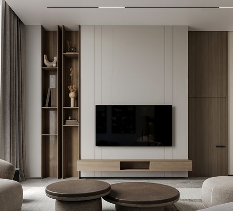 Living Room Japandi Design, Minimal Design Living Room, Living Tv Wall Design, Living Room Designs Japandi, Tv Design Wall Modern, Interior Design Tv Wall Modern, Tv Wall Japandi, Small Tv Wall Ideas, Japandi Living Room Tv