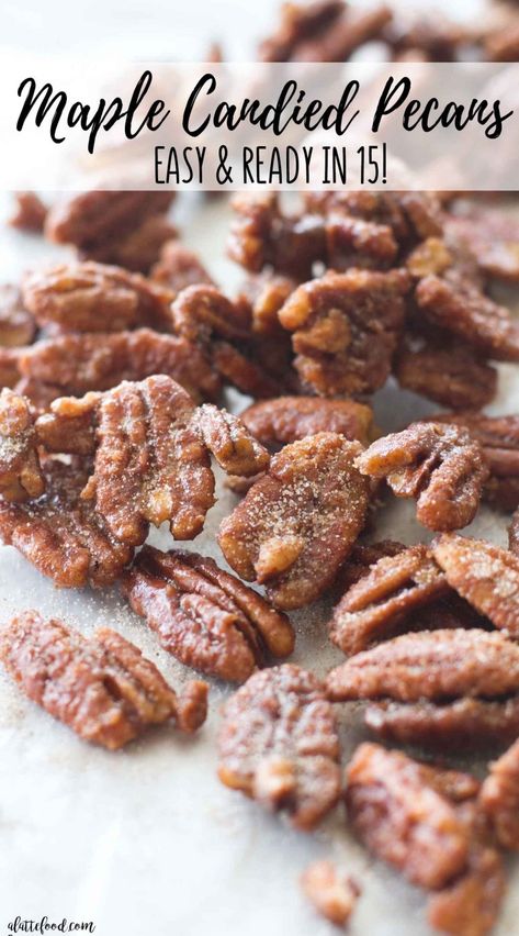 Homemade Maple Candied Pecans are a fall twist on the classic candied pecan recipe! Candied Pecans Easy, Candied Nuts Recipe, Pecan Recipe, Maple Pecans, Candied Pecan, Candied Pecans Recipe, Maple Recipes, Maple Syrup Recipes, Maple Candy