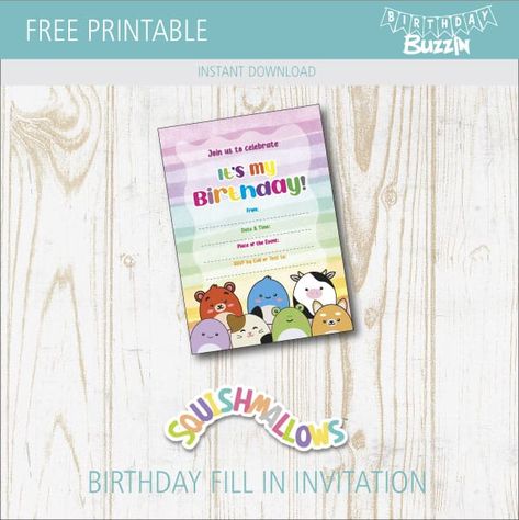 Free Printable Squishmallow birthday party invitations | Birthday Buzzin Squishmallows Free Printable, Squishmallow Birthday Party Invitation, Squishmallow Birthday Invitation, Squishmallows Birthday Party, Squishmallow Birthday Party, Cooking Birthday Party, Squishmallows Birthday, Party Invitations Templates, Party Invitations Birthday