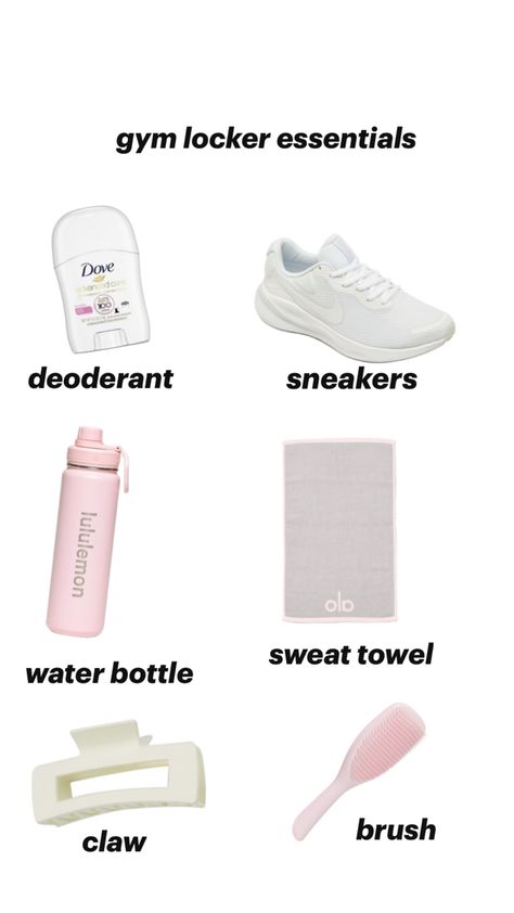 what you need in your locker 💗 Gym Locker Essentials, Locker Essentials, Gym Lockers, Lockers, Gym