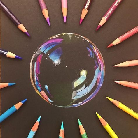 Beautiful Pencil Drawings, Kristina Webb, Bubble Drawing, Prismacolor Art, Black Paper Drawing, Colored Pencil Artwork, Time Drawing, Pop Bubble, Pencil Art Drawings