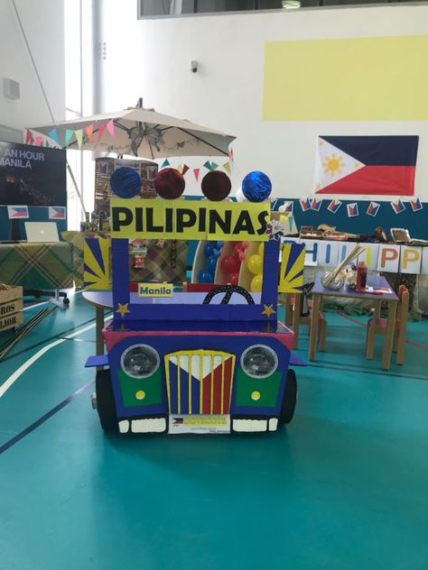 Philippine Jeepney Philippine Booth Ideas, Jeepney Photo Booth, Philippine Decor Ideas, Filipino Booth Ideas, Philippine Themed Party, Philippines Theme Party, Filipino Festival Decorations, Food Booth Ideas For School Fair, Booth Ideas For School Fair