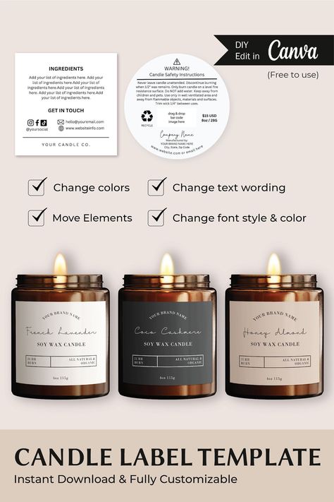 Luxury Candle Label Template Candle Label Sti Scented Candles Labels, Candle Stickers Labels Diy, Candle Collection Ideas, Scented Candle Logo Ideas, Candle Safety Labels, Label Design For Candles, Label For Candles, Wedding Candle Labels, Unique Candle Labels