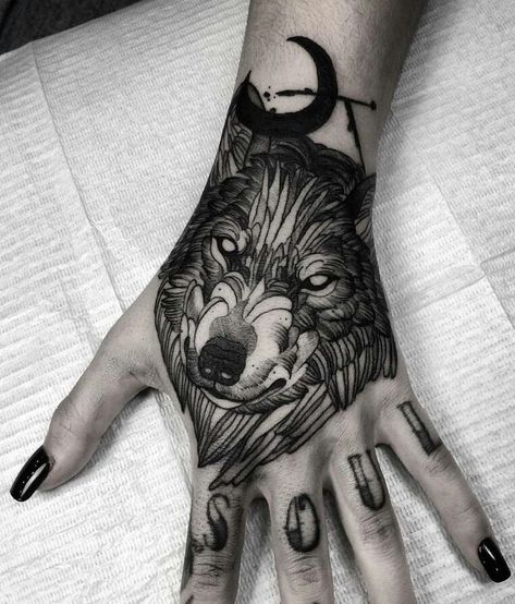 White Wolf Tattoo, Wolf Tattoos For Women, Tattoo Wolf, Wolf Tattoo Design, Disney Tattoo, Hand Tattoos For Women, Diy Tattoo, Hand Tattoos For Guys, Wolf Tattoos