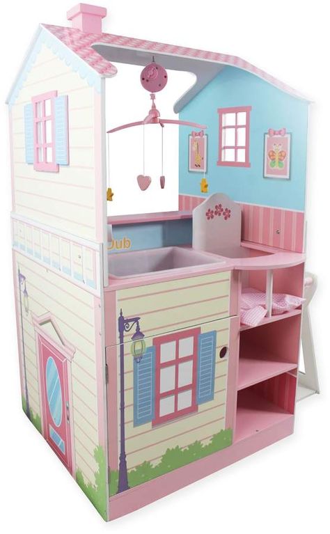 Teamson Kids Baby Nursery Doll House in Pink Pink Wallpaper Interior, Baby Doll Changing Table, Nursery Dollhouse, Nursery Changing Station, Doll Changing Table, Pink Baby Nursery, Baby Doll Crib, Custom Dollhouse, Doll Storage