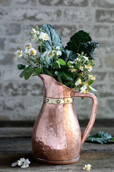 11 Chic Copper Decor Pieces to Make Your Home Shine Old World Kitchens, نباتات منزلية, Flowers And Greenery, Copper Decor, Copper Kettle, Copper Cookware, Copper Accents, Copper Pots, Vase Arrangements