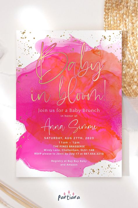 Self-editable 5x7" invite - follow the link for details and free demo! ♦ Easily edit online in your browser then download and print or send digitally ♦ Baby shower invitation - hot pink orange tropical design, welcoming a baby in bloom spring or summer brunch ♦ #pinkorangeinvite #hotpinkinvite #girlbabyinvite #babyinbloom #babyshowerinvite #showerinvitations #summerbabyshower #tropicalbabyshower 13th Birthday Invitations, Love Website, Pamper Party, 40th Birthday Invitations, 50th Birthday Invitations, Party Invitations Printable, Sweet 16 Invitations, Birthday Invitations Girl, 12th Birthday