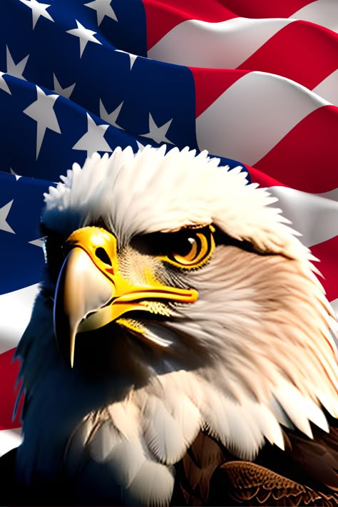 The national bird of the United States and appears on its seal. was on the verge of extinction In this digital painting, the proud American eagle appears behind the American flag, a symbol of American strength and supremacy This painting can be placed in government offices, schools, and universities to motivate young people and make them proud of their homeland, the United States of America. American Eagle Art, Make Them Proud, Patriotic Wallpaper, Patriotic Pictures, American Flag Wallpaper, Eagle Wallpaper, Eagle Pictures, American Flag Eagle, Eagle Art