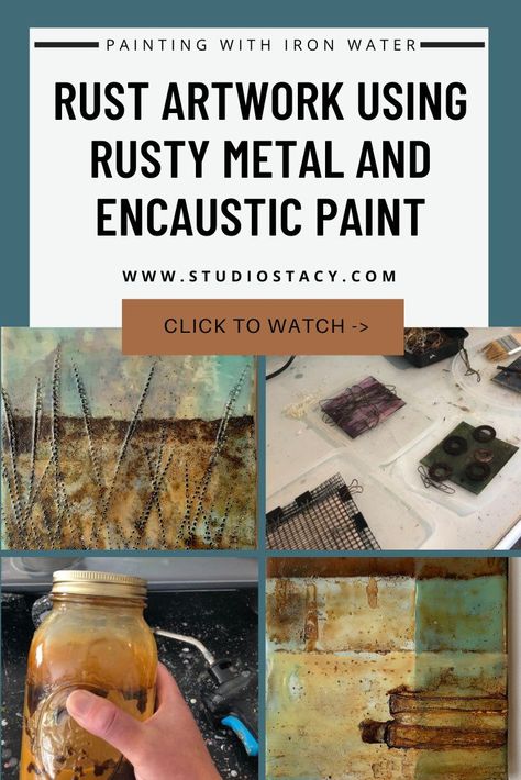 How To Paint Rust Effect, Rust Painting Technique, Encaustic Painting Tutorial, Faux Encaustic, Handmade Rust-colored Metal Earrings, Mixed Media Painting Techniques, Encaustic Art Techniques Video Tutorials, Rust Artwork, Rust Abstract Art