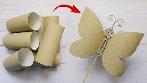 Paper Butterfly Tutorial, Easy Paper Butterfly, Toilet Paper Roll Art, Crafts Spring, Toilet Roll Craft, Butterfly Tutorial, Rolled Paper Art, Toilet Paper Crafts, Toilet Paper Roll Crafts