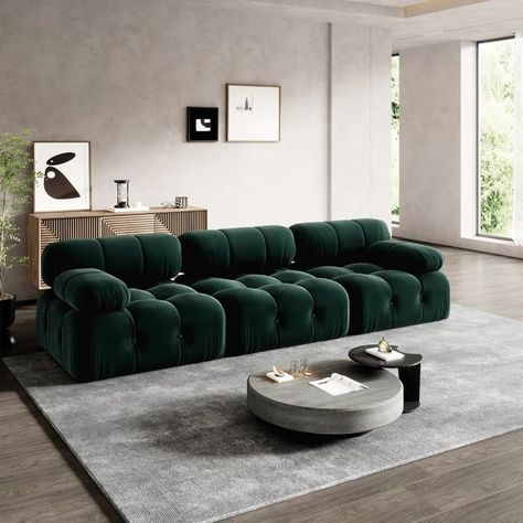 Ivy Bronx Nyel 106'' Sectional Sofa Couch Velvet Sofa, Modular Sectioanl Sofa, Soft Floor Couch for Living Room | Wayfair Velvet Couch Living Room, Couch Velvet, Black Couch Living Room, Black Couches, Cloud Sofa, Future Furniture, Floor Couch, Living Room Interiors, Sofa Modular