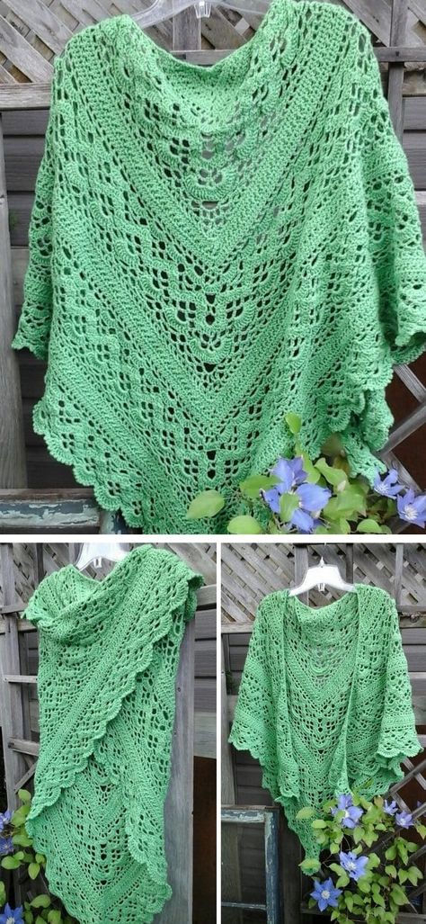 Prayer Shawl Crochet Pattern, Green Suits, Crochet Triangle Shawl Pattern, Crochet Prayer Shawls, One Skein Crochet, Crochet Shawl Free, Crochet Lace Shawl, شال كروشيه, Summer Shawl