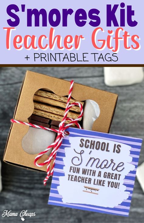 Smore Gift Tag, Smores Teacher Gift, September Teacher Gift Ideas, S’mores Teacher Gift, S'more Gift Basket Ideas, Smores Gift Ideas, Free Teacher Appreciation Printables, Camping Printables, Daycare Gifts