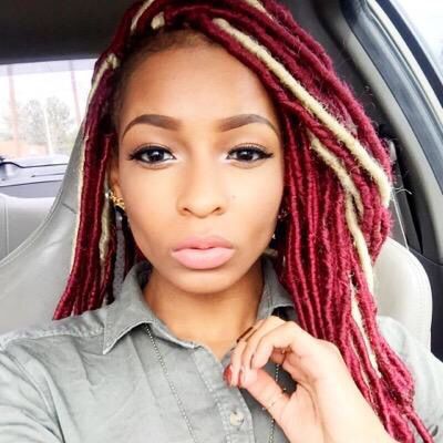 Red Faux Locs w/ Hints Of Blonde Faux Locs Extensions, Braid Colours, Yarn Hairstyles, Red Faux Locs, Melanin Hairstyles, Braids Faux Locs, Girl Locs, Locs Extensions, Red Locs