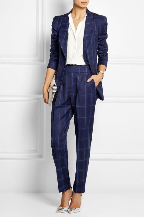 Chic Tailored Blue Pants, Tailored Blue Business Pantsuit, Tailored Blue Tapered Leg Pants, Blue Tailored Ankle-length Pants, Tailored Blue Wool Pants, Classy Work Attire, Chic Pants, Work Chic, Womens Business Casual