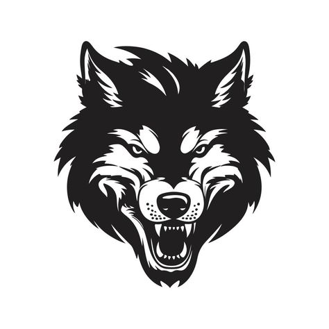 angry wolf, logo concept black and white color, hand drawn illustration Wolf Stencil, Wolf Black And White, Werewolf Tattoo, Wolf Vector, Beast Logo, Team Shirt Designs, Angry Wolf, Geometric Mandala Tattoo, Wolf Logo