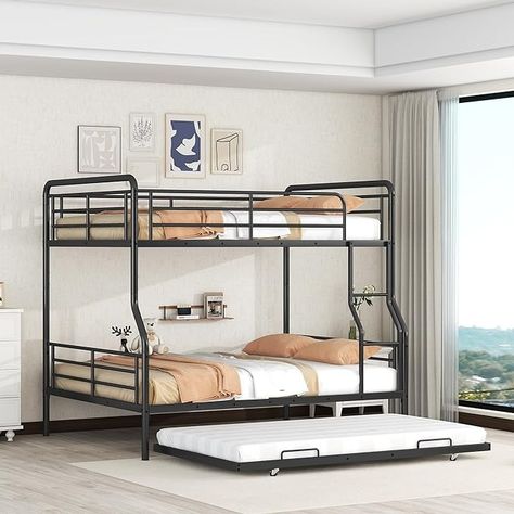 Amazon.com: Full XL Over Queen Bunk Bed for Kids, Heavy Duty Bunk Bed Full Over Queen with Twin Size Trundle, Ladder and Safety Guardrail for Boys Girls, Easy Assemble (Black) : Home & Kitchen Contemporary Bunk Beds, Queen Bunk Bed, Convertible Bunk Beds, Bunk Bed Frame, Queen Bunk Beds, Metal Bunk Bed, Triple Bunk Bed, Twin Trundle, Iron Bed Frame