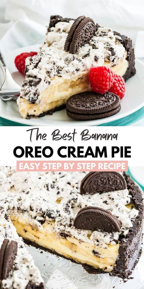 Banana Cream Cake, Easy Cream Pie, Homemade Oreo Cookies, Oreo Desserts, Banana Cream Pie Recipe, Oreo Pie, Oreo Cream, Banana Pudding Cheesecake, Oreo Cookie Crust