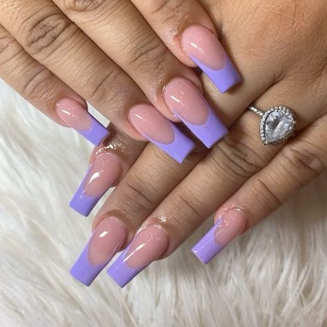 Purple French, Lavender Nails, French Tip Acrylic Nails, Long Acrylic Nails Coffin, Tip Nails, French Lavender, Acrylic Nails Coffin, Prom Nails, French Tip Nails