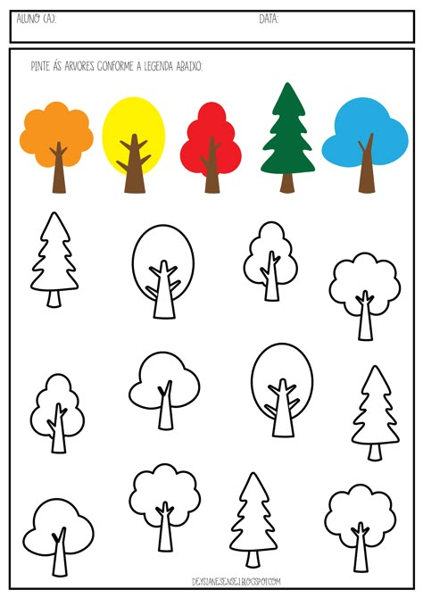 Kids Learning Activities Preschool, Play School Activities, Preschool Activity Sheets, Color Activity, Shape Activities Preschool, Visual Perception Activities, Preschool Activities Printable, Fun Worksheets For Kids, Tree Coloring