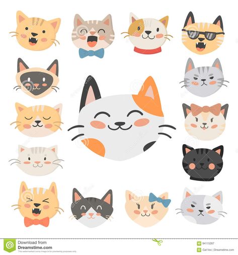 Cats heads - vector illustration. See more on Dreamstime! Friendship Aesthetic, Cute Cat Memes, Cute Cat Illustration, Cute Cat Drawing, Animal Funny, Illustration Cute, Cat Vector, Cute Animal Drawings Kawaii, 자수 디자인