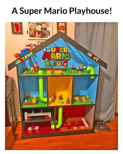 Super Mario Room, Doll House For Boys, Boys Playhouse, Mario Crafts, Mario Room, Ikea Dollhouse, Super Mario Bros Birthday Party, Mario Bros Birthday, Diy Playhouse