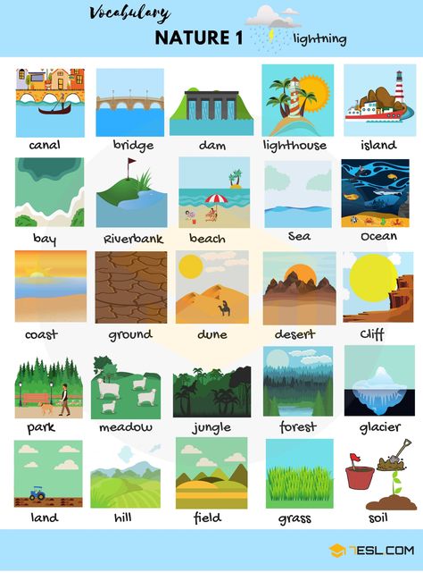 The Natural World Vocabulary in English with Pictures Nature Vocabulary, Vocabulary In English, Esl Vocabulary, Nature Words, Learning English For Kids, Conversational English, Kids English, English Verbs, English Language Teaching